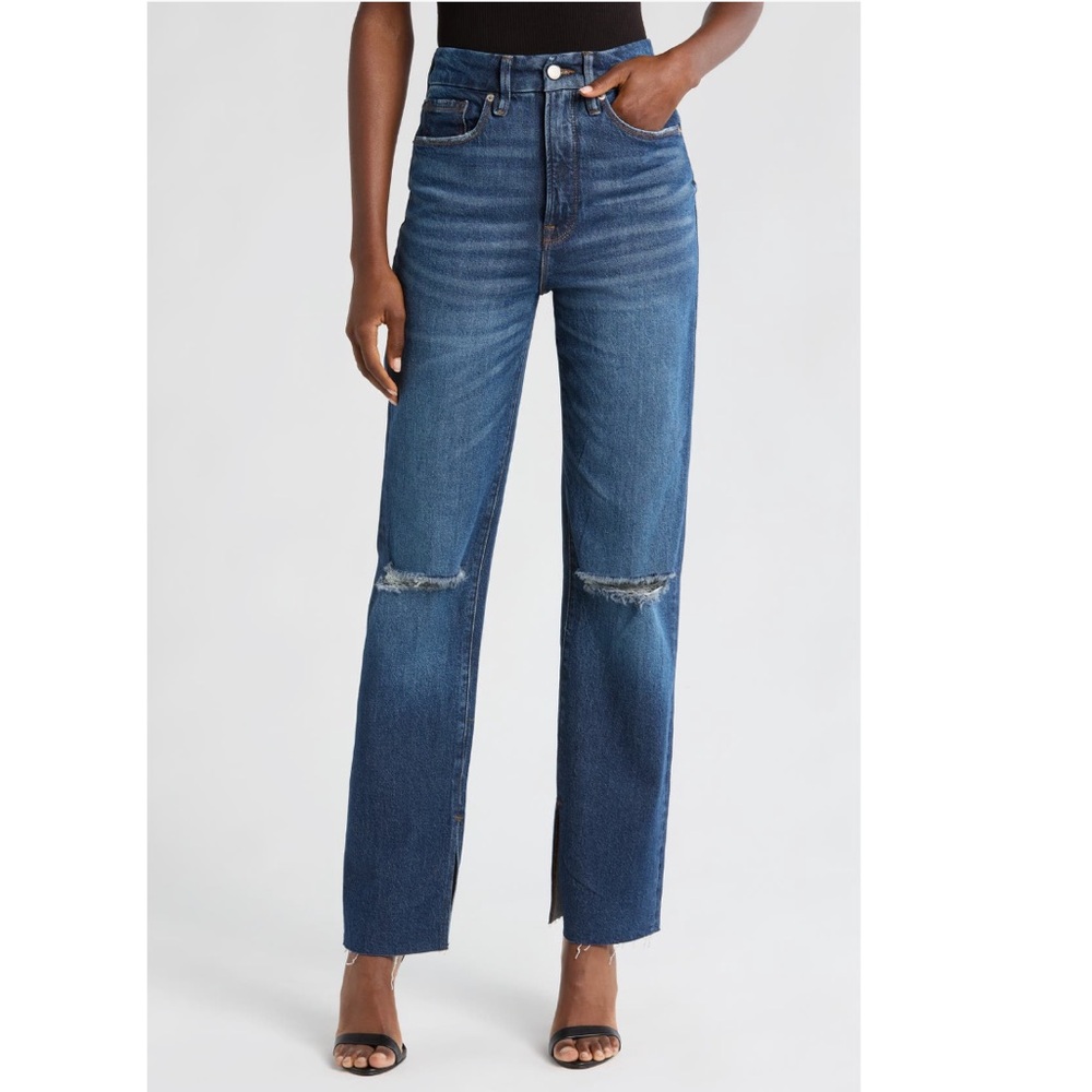 GOOD AMERICAN Good Boy Split Hem High Waist Straight Leg Jeans Size 14 / 32